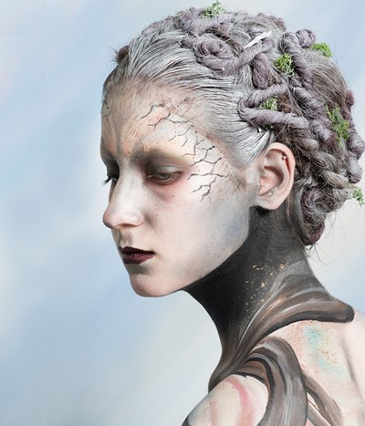 A model with fantasy style hair and make-up