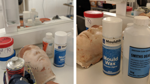 products used for prosthetics make-up, PlatSil gel and Deadener for SFX